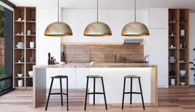 Handmade Hammered Brass Dome Lamp: Kitchen Island Lighting