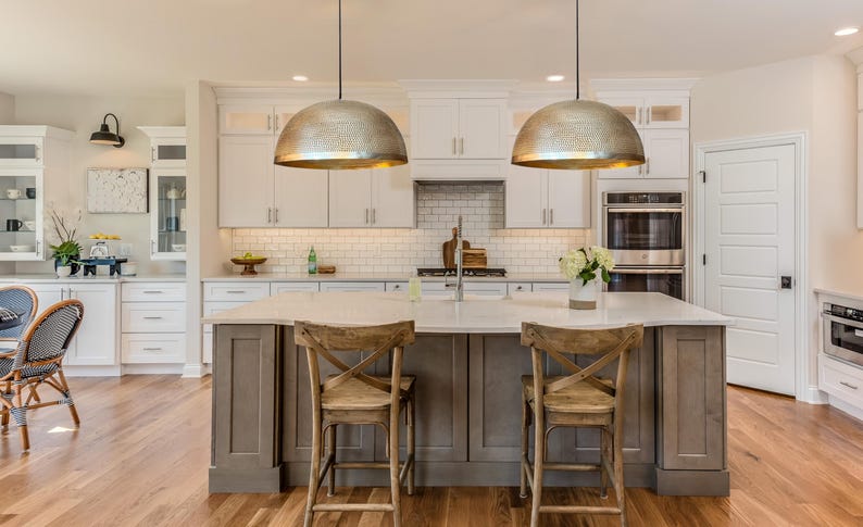 Handmade Hammered Brass Dome Lamp: Kitchen Island Lighting