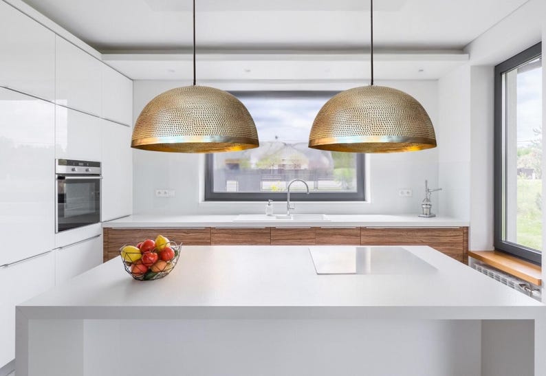 Handmade Hammered Brass Dome Lamp: Kitchen Island Lighting