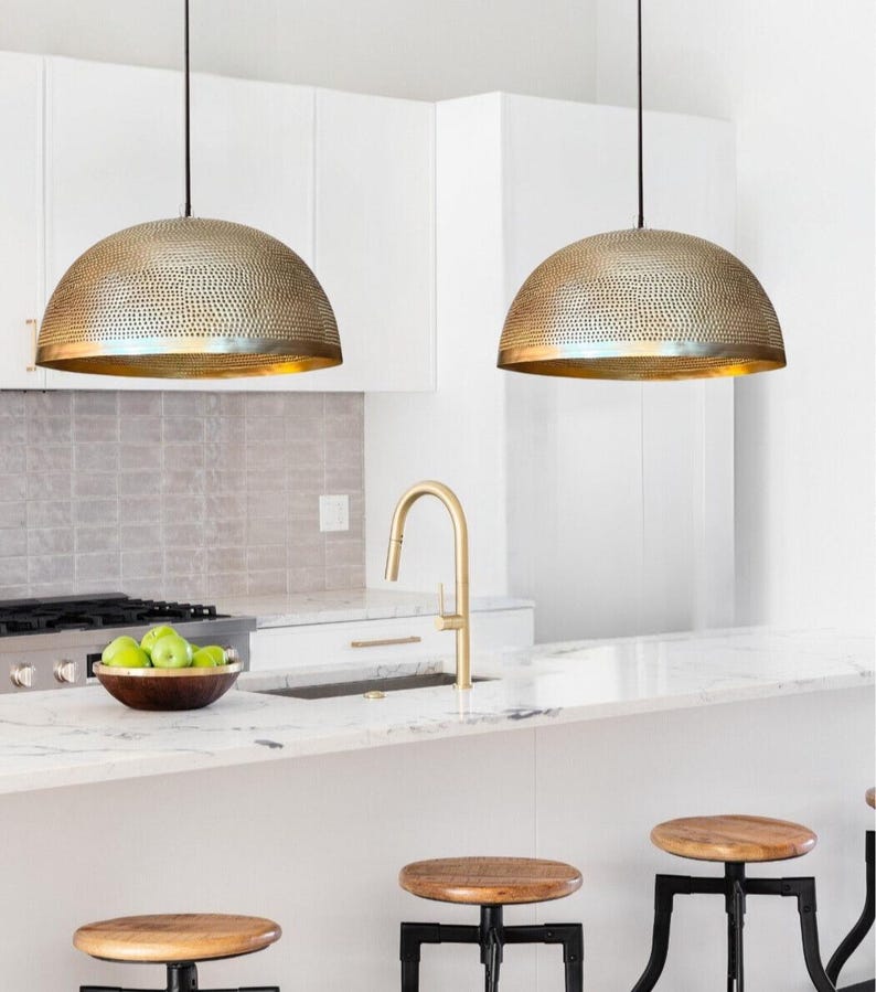 Handmade Hammered Brass Dome Lamp: Kitchen Island Lighting