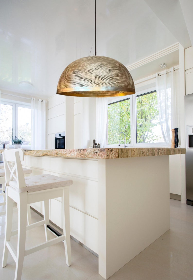 Handmade Hammered Brass Dome Lamp: Kitchen Island Lighting