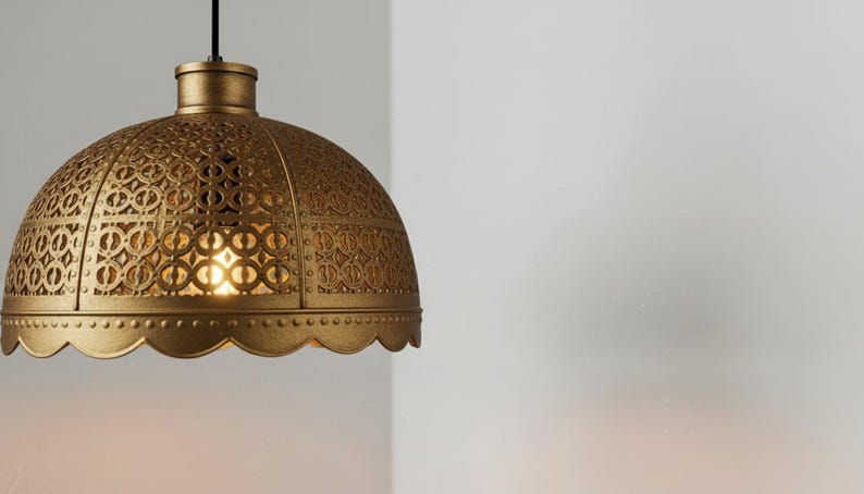 Handmade Brass Moroccan Pendant Light – Dome Hanging Lamp with Scalloped Edge