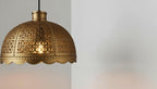 Handmade Brass Moroccan Pendant Light – Dome Hanging Lamp with Scalloped Edge
