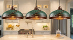 Green Patina Hammered Copper Pendant Light – Handmade Moroccan Dome Ceiling Lamp for Kitchen Island and Dining Room