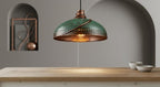 Green Patina Hammered Copper Pendant Light – Handmade Moroccan Dome Ceiling Lamp for Kitchen Island and Dining Room