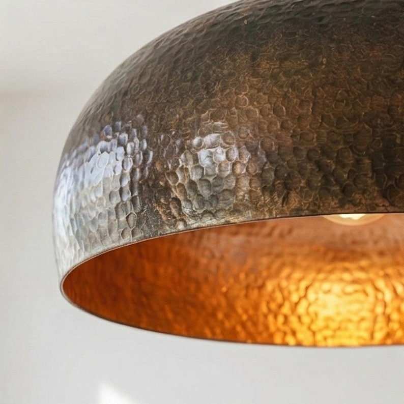 Handmade Hammered Copper Dome Pendant Light – Rustic Ceiling Lamp