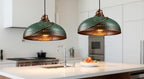 Green Patina Hammered Copper Pendant Light – Handmade Moroccan Dome Ceiling Lamp for Kitchen Island and Dining Room