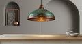 Green Patina Hammered Copper Pendant Light – Handmade Moroccan Dome Ceiling Lamp for Kitchen Island and Dining Room