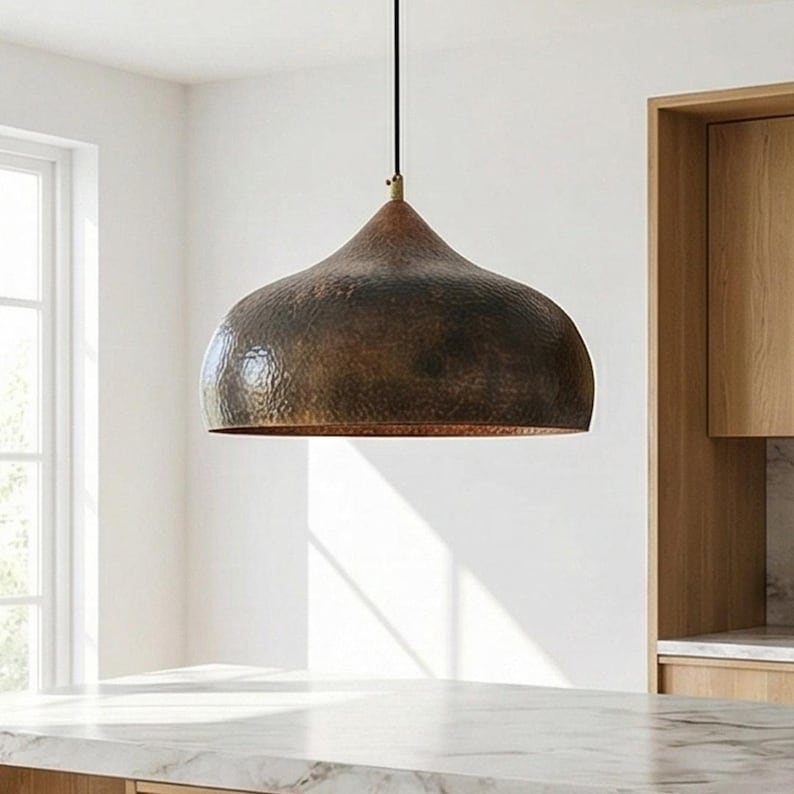 Handmade Hammered Copper Dome Pendant Light – Rustic Ceiling Lamp