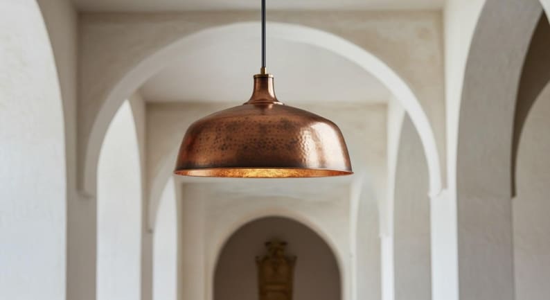 Handmade Hammered Copper Pendant Light – Rustic Dome Ceiling Lamp