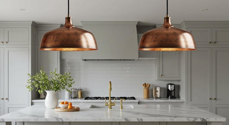 Handmade Hammered Copper Pendant Light – Rustic Dome Ceiling Lamp