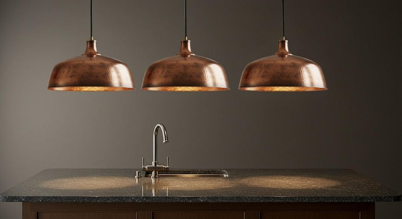 Handmade Hammered Copper Pendant Light – Rustic Dome Ceiling Lamp