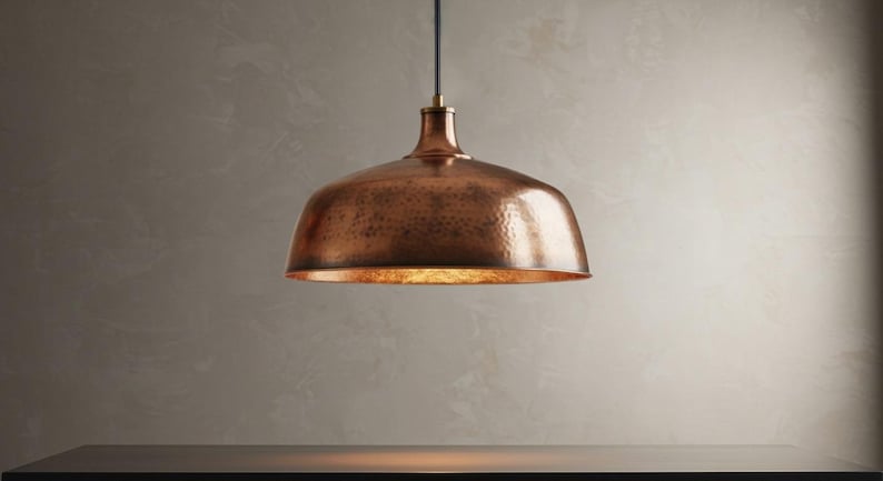 Handmade Hammered Copper Pendant Light – Rustic Dome Ceiling Lamp
