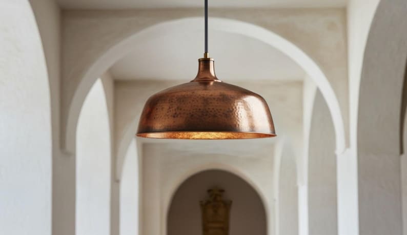 Handmade Hammered Copper Pendant Light – Rustic Dome Ceiling Lamp