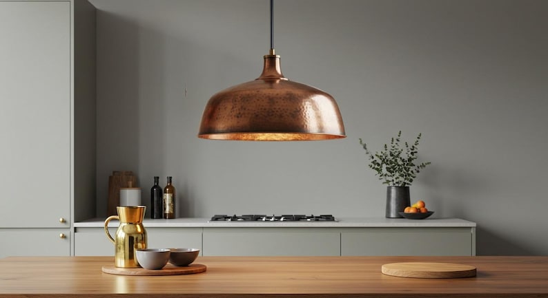 Handmade Hammered Copper Pendant Light – Rustic Dome Ceiling Lamp