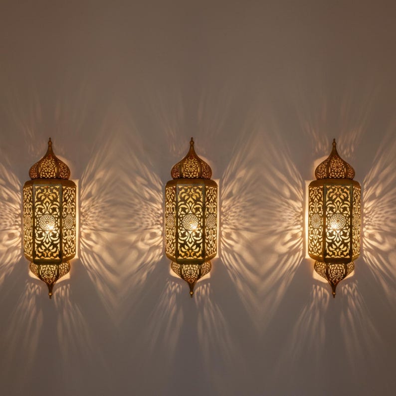 Set of 3 Handmade Moroccan Brass Wall Sconce Copper Finish