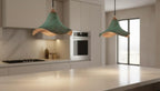 Green Patina Copper Pendant Light – Handmade Wavy Copper Ceiling Lamp for Kitchen Island, Dining Room, Entryway