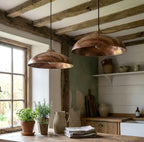 Set of 2 Large Hammered Copper Dome Pendant Lights