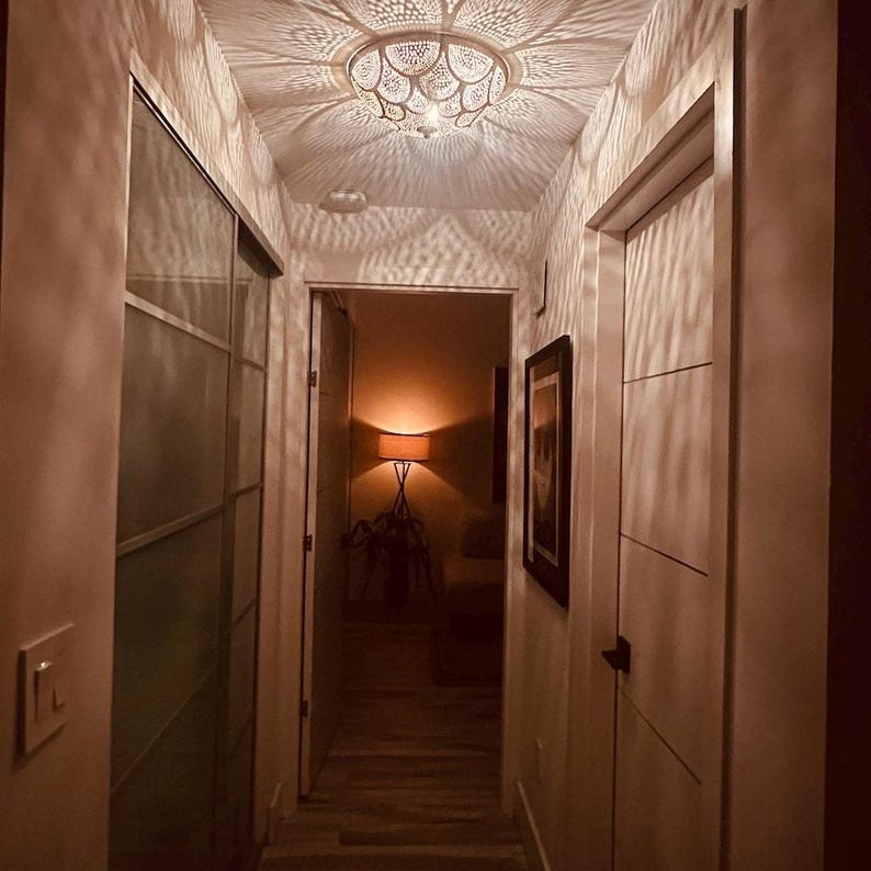 Flush Ceiling Light Handcrafted Moroccan Brass Lighting