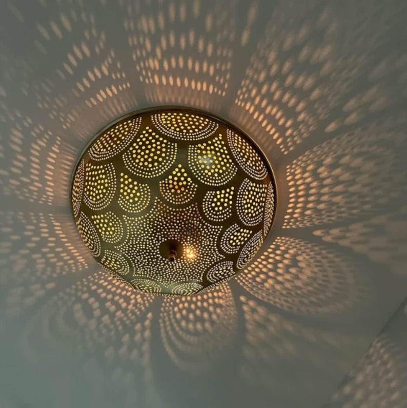 Flush Ceiling Light Handcrafted Moroccan Brass Lighting