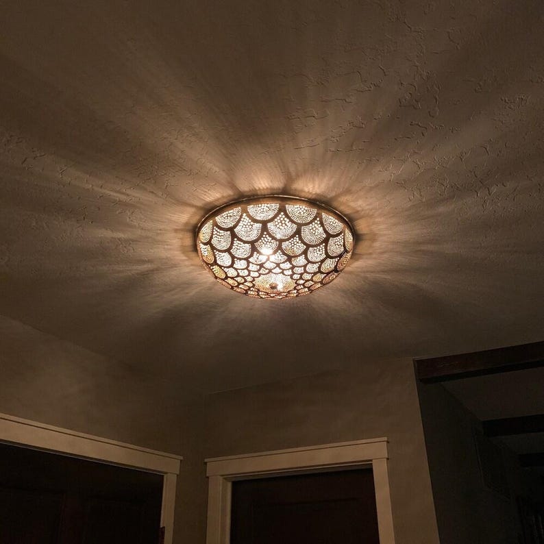 Flush Ceiling Light Handcrafted Moroccan Brass Lighting