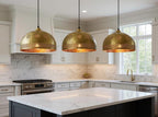 Handmade Moroccan Brass Pendant Light - Hammered Dome with Cutout Patterns