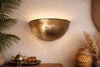Moroccan Half-Moon Brass Wall Sconce – Hand-Pierced Bowl Light