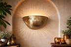 Moroccan Half-Moon Brass Wall Sconce – Hand-Pierced Bowl Light