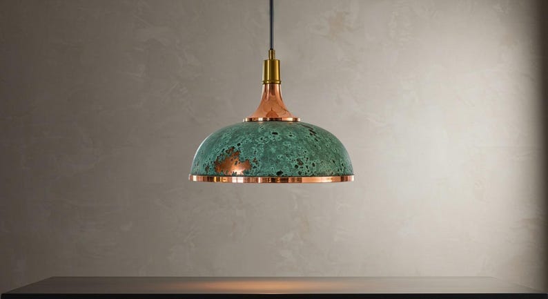 Handmade Copper Dome Pendant Light Green Patina