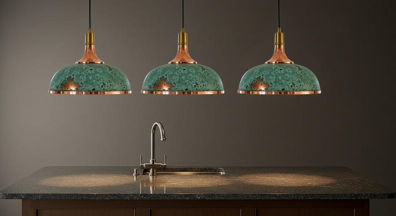 Handmade Copper Dome Pendant Light Green Patina