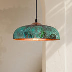 Green Patina Copper Pendant Light, Handmade Moroccan Dome Ceiling Lamp
