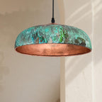 Green Patina Copper Pendant Light, Handmade Moroccan Dome Ceiling Lamp