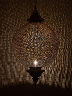 Moroccan Brass Globe Pendant Light – Handmade Pierced Hanging Lamp