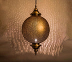 Moroccan Brass Globe Pendant Light – Handmade Pierced Hanging Lamp