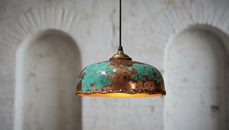 Handmade Verdigris Patina Copper Pendant Light