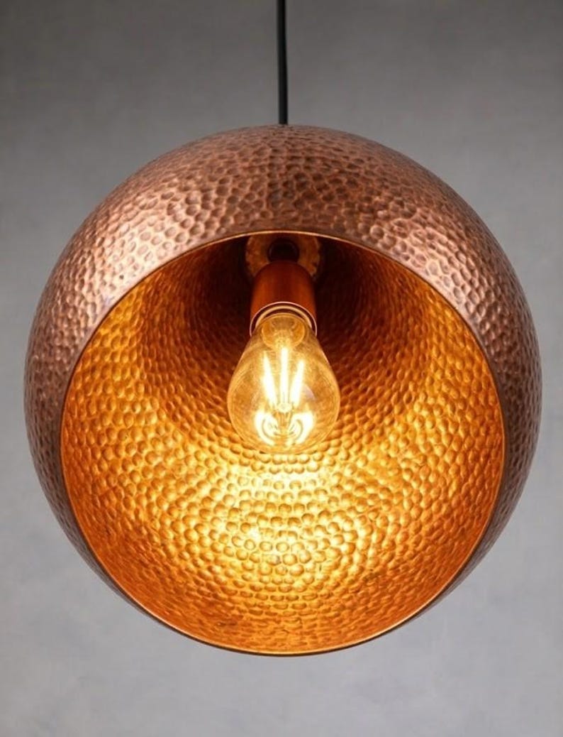 Handmade Hammered Copper Pendant Light – Modern Moroccan Hanging Lamp