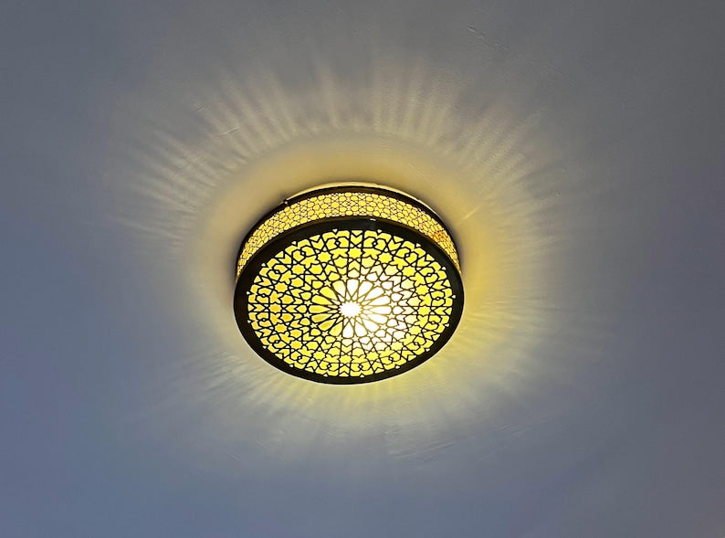 Handmade Moroccan Brass Flush Mount Ceiling Light