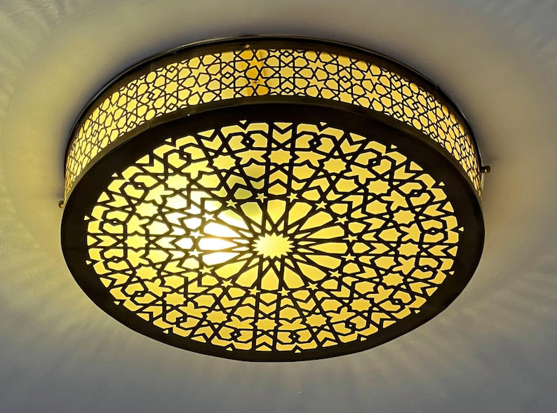 Handmade Moroccan Brass Flush Mount Ceiling Light