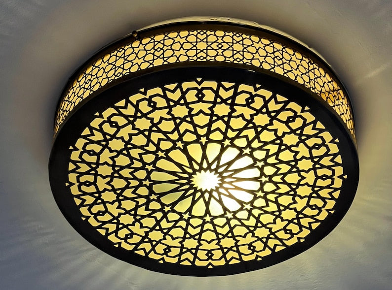 Handmade Moroccan Brass Flush Mount Ceiling Light