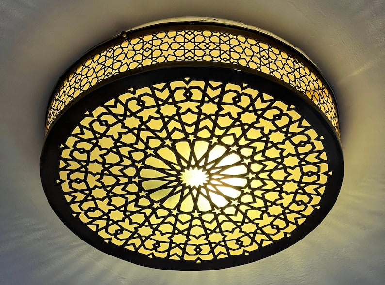 Handmade Moroccan Brass Flush Mount Ceiling Light