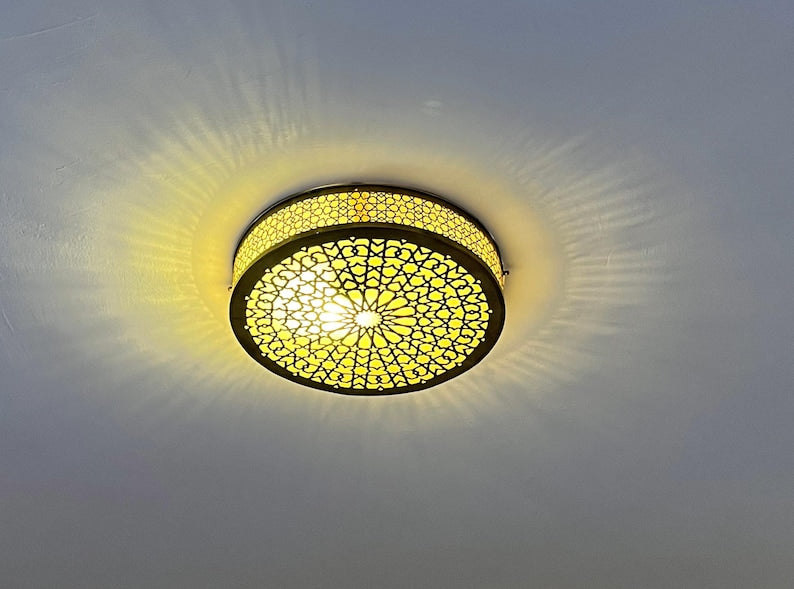 Handmade Moroccan Brass Flush Mount Ceiling Light