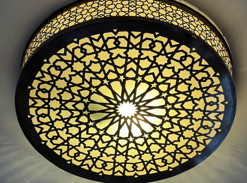 Handmade Moroccan Brass Flush Mount Ceiling Light