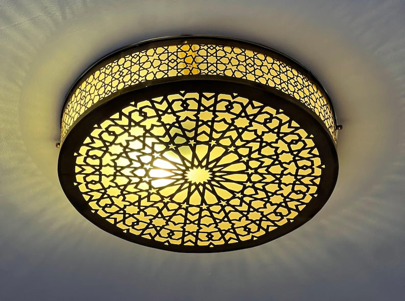 Handmade Moroccan Brass Flush Mount Ceiling Light