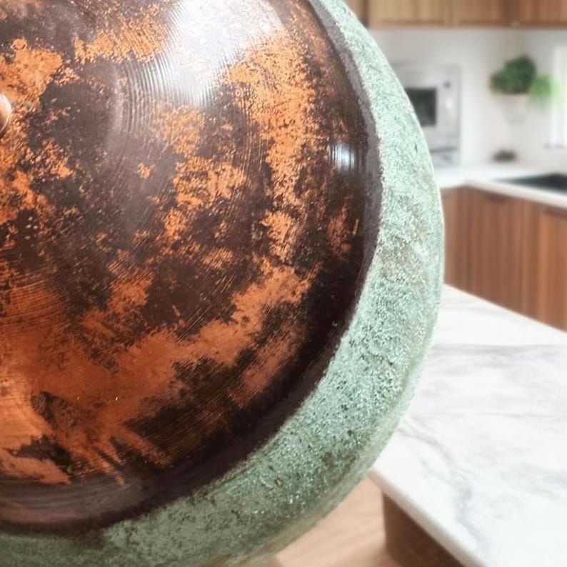 Green Patina Copper Dome Pendant Light – Handmade Rustic Copper Ceiling Lamp for Kitchen Island and Dining Room