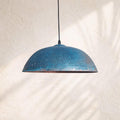 Handmade Perforated Copper Pendant Light with Blue Verdigris Patina – Rustic Dome Ceiling Lamp