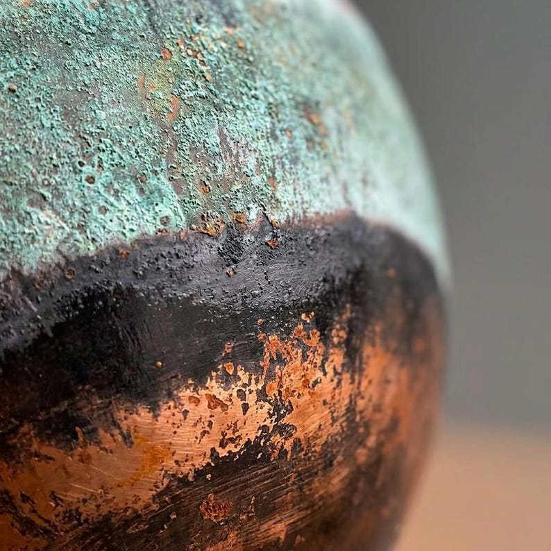 Green Patina Copper Dome Pendant Light – Handmade Rustic Copper Ceiling Lamp for Kitchen Island and Dining Room