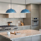 Handmade Perforated Copper Pendant Light with Blue Verdigris Patina – Rustic Dome Ceiling Lamp