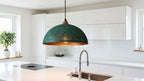 Green Patina Perforated Copper Dome Pendant Light – Handmade Rustic Ceiling Lamp for Kitchen Island and Dining Room