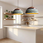 Green Patina Copper Dome Pendant Light – Handmade Rustic Copper Ceiling Lamp for Kitchen Island and Dining Room