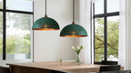 Green Patina Perforated Copper Dome Pendant Light – Handmade Rustic Ceiling Lamp for Kitchen Island and Dining Room